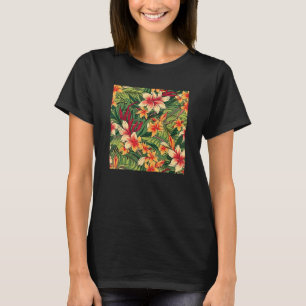 Camiseta Padrão de Folha de Flor Tropical Havaiana Férias n