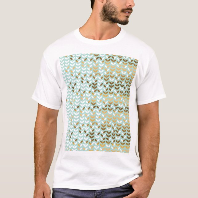 Camiseta Padrão de Folha Verde Elegante Dourada (Frente)