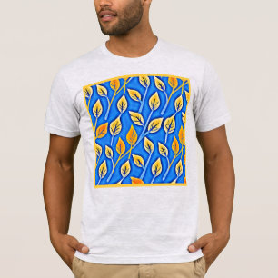 Camiseta Padrão de Folhas Coloridas Vista Vibrante