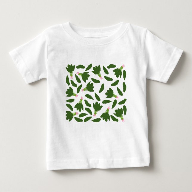Camiseta Padrão de Folhas de Espinafre Verde (Frente)