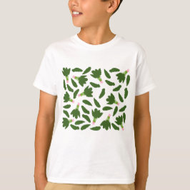 Camiseta Padrão de Folhas de Espinafre Verde