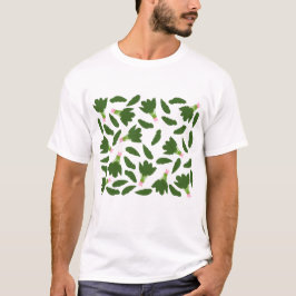 Camiseta Padrão de Folhas de Espinafre Verde