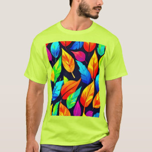 Camiseta Padrão de Folhas de outono Vibrante