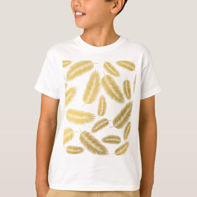 Camiseta Padrão de Folhas de Palmeira em Ouro Falso (Frente)
