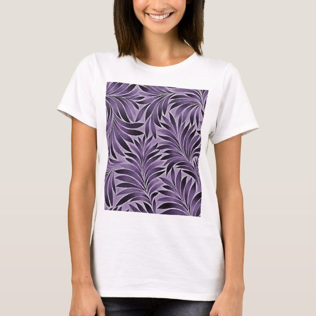 Camiseta Padrão de Folhas Incríveis em Lilás e Cinza (Frente)
