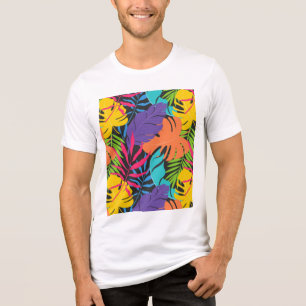 Camiseta Padrão de Folhas Tropicais Exóticas Coloridas