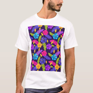 Camiseta Padrão de Folhas Tropicais Florais Coloridas-23