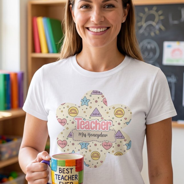Camiseta Padrão de Formas Matemáticas da Escola de Professo (Criador carregado)