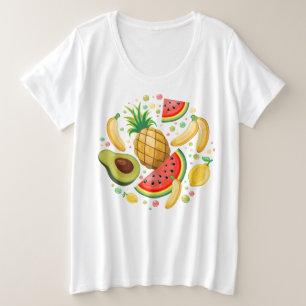 Camiseta Padrão de Frutas de Verão Fresco