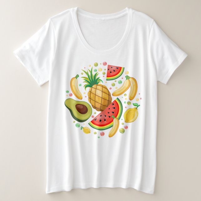 Camiseta Padrão de Frutas de Verão Fresco (Frente do Design)