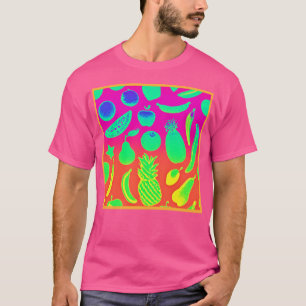 Camiseta Padrão de Frutas Neon Vibrante