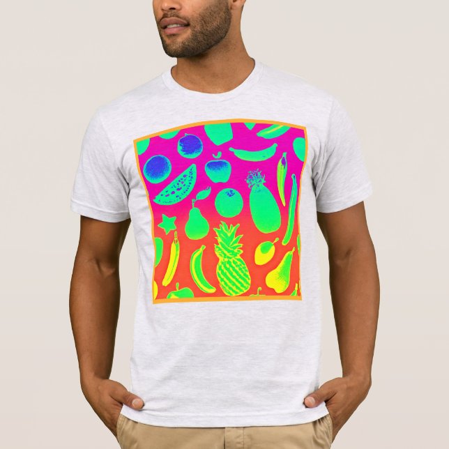 Camiseta Padrão de Frutas Neon Vibrantes (Frente)