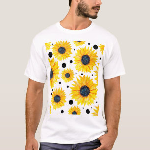 Camiseta Padrão de fundo branco dos girassóis amarelos