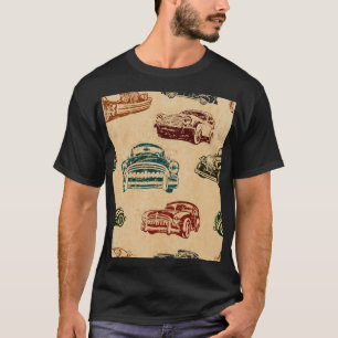 Camiseta Padrão de Fundo da Ilustração do carro vintage