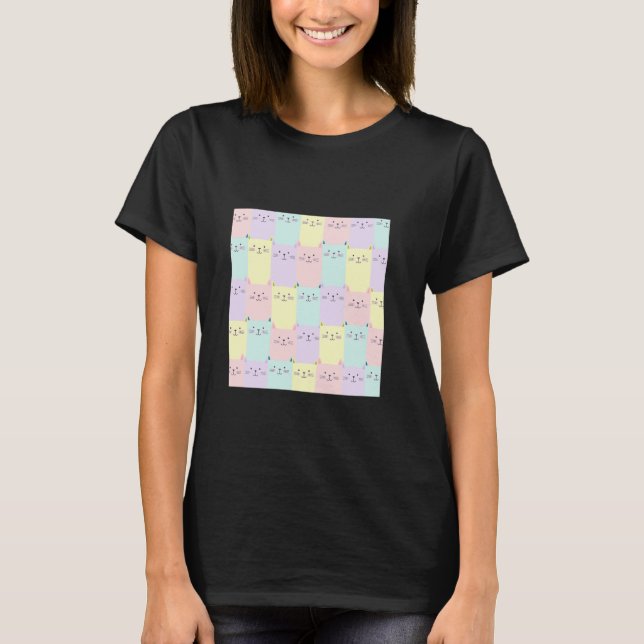 Camiseta Padrão de gato fofo com pastel (Frente)