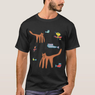 Camiseta Padrão de Gato & Peixe Divertido