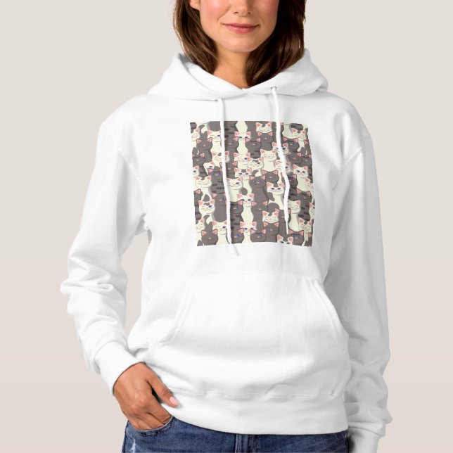 Camiseta Padrão de gatos brancos e cinzas (Frente)