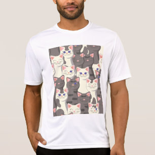 Camiseta Padrão de gatos brancos e cinzas