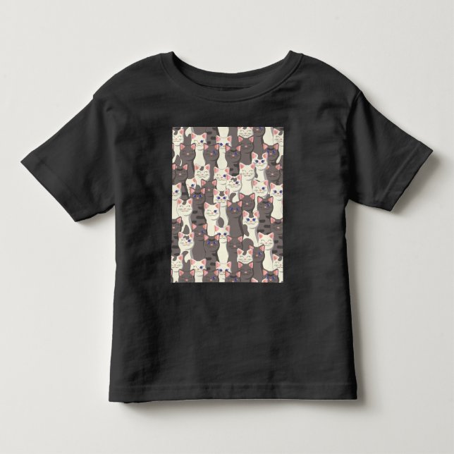 Camiseta Padrão de gatos brancos e cinzas (Frente)