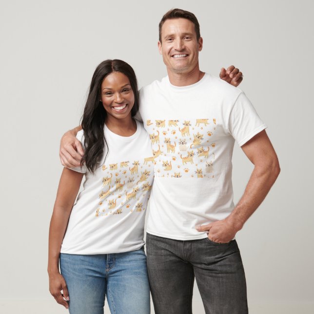 Camiseta Padrão de Gatos Divertidos (Unissex)