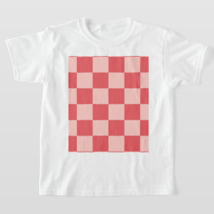 Camiseta Padrão de Gingham Vermelhos Rosa Verificado