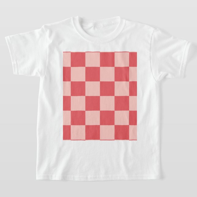 Camiseta Padrão de Gingham Vermelhos Rosa Verificado (Postura )