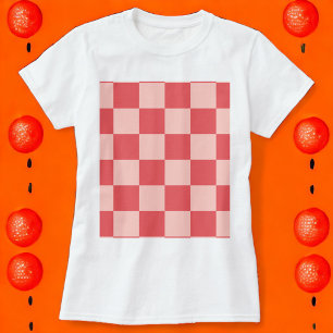 Camiseta Padrão de Gingham Vermelhos Rosa Verificado
