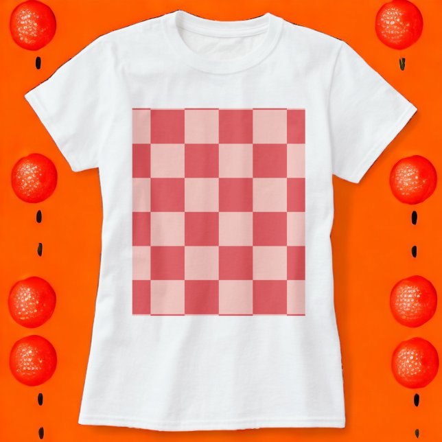 Camiseta Padrão de Gingham Vermelhos Rosa Verificado (Zazzle Pink Red Checkered Gingham Pattern Tshirt)