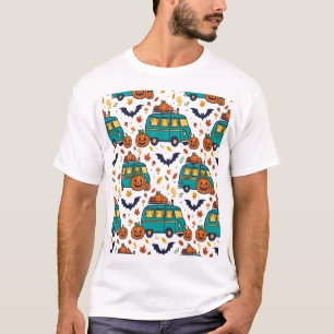 Camiseta Padrão de Halloween de outono da van camper abóbor