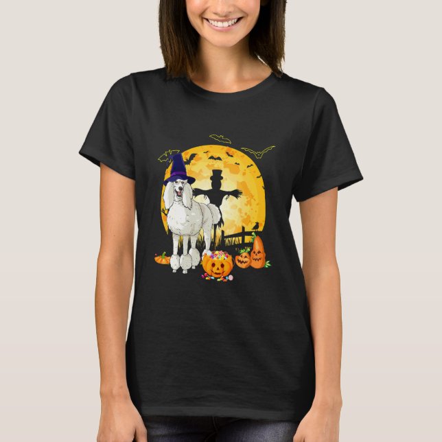 Camiseta Padrão de Halloween Poodle Abóbora Bruxa (Frente)