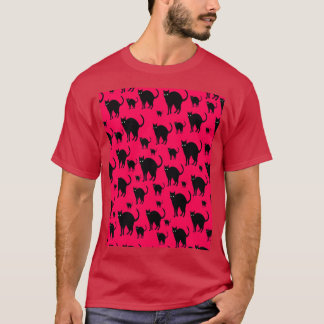 Camiseta Padrão de Halloween Preto Gato Negro Luz Reativa G