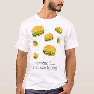 Camiseta Padrão de hambúrguer delicioso e divertido Meu nom