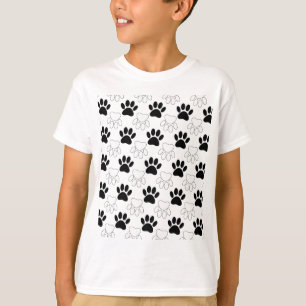 Camiseta Padrão De Impressão Da Pata De Cão Preta E Bran