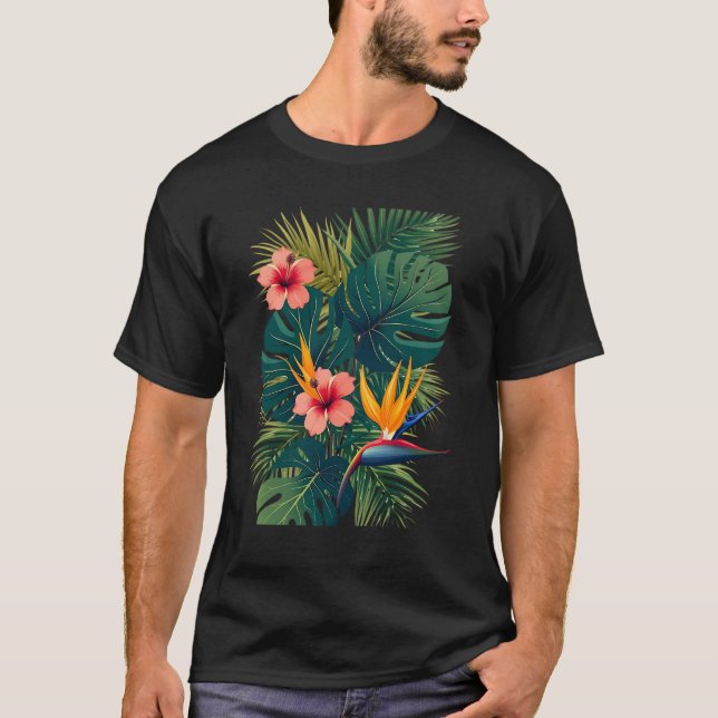 Camiseta Padrão de Impressão da selva tropical vibrante com (Frente)