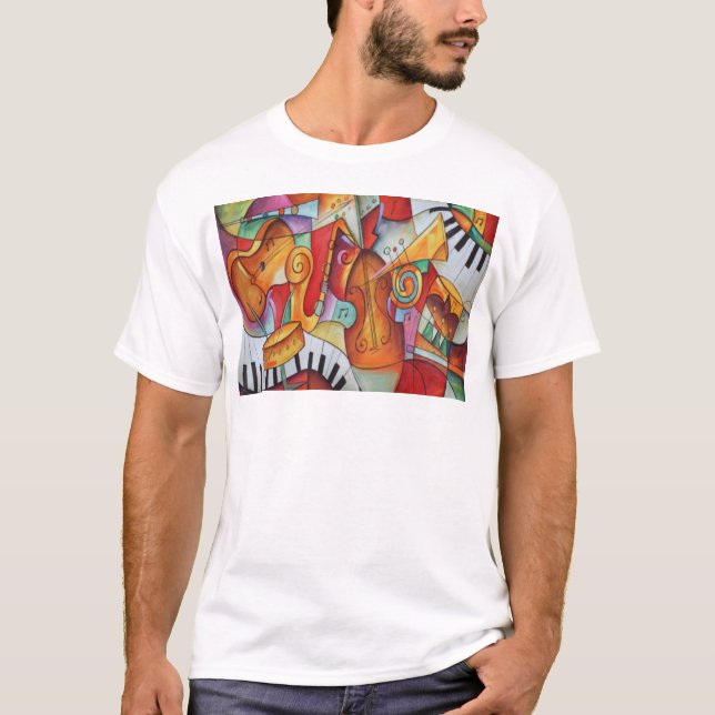 Camiseta Padrão de instrumentos musicais coloridos (Frente)