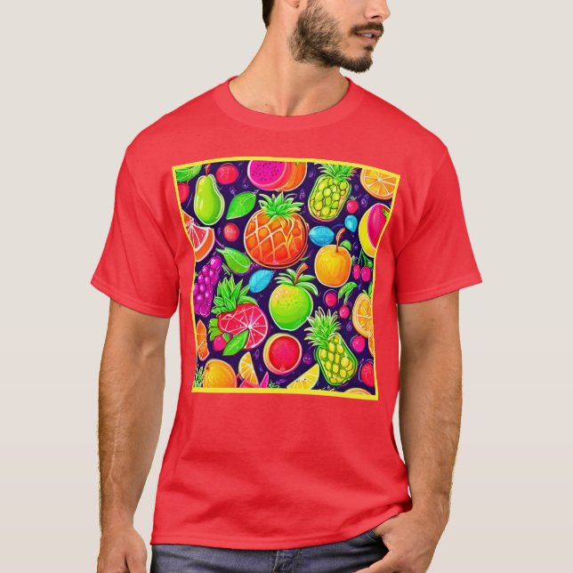 Camiseta Padrão de Intermitência de Fruta Neon (Frente)