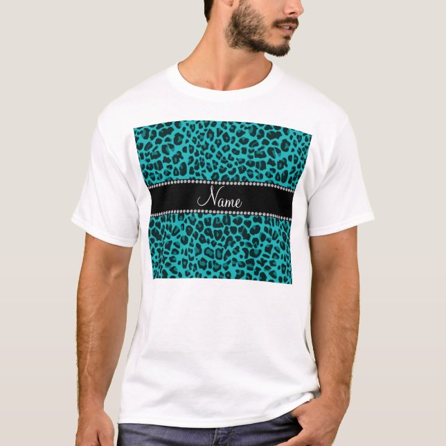 Camiseta Padrão de leopardo turquesa personalizado (Frente)
