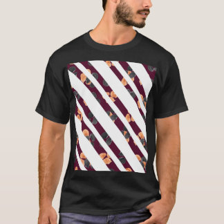 Camiseta Padrão de Listras Diagonais Florais em Aquarela El