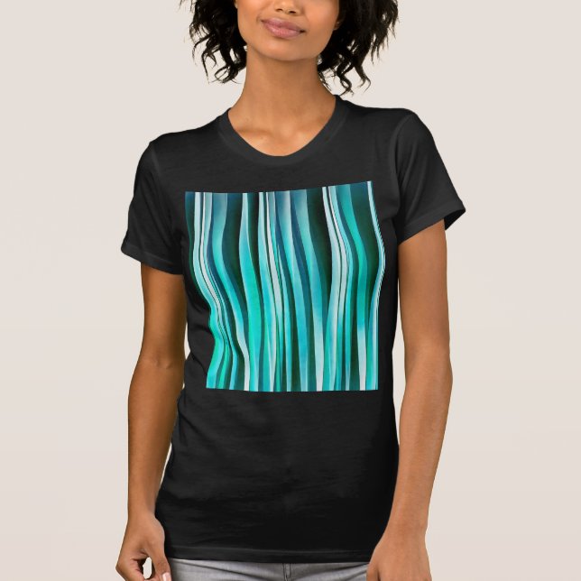 Camiseta Padrão de Listras do Oceano Turquesa e Ciano (Frente)