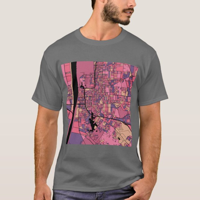Camiseta Padrão de Mapa de Roteamento de Baton em Rosa Púrp (Frente)