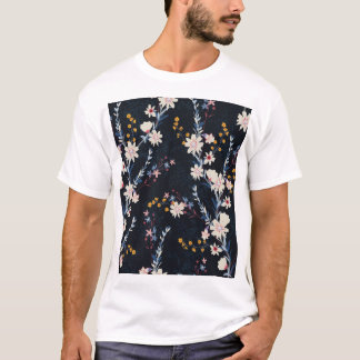 Camiseta Padrão de Marinho Floral do Jardim Noturno