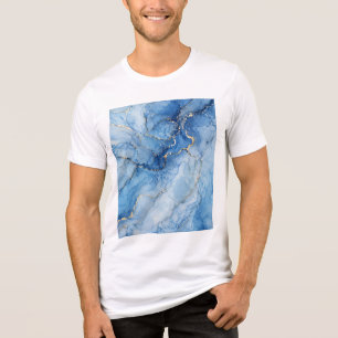 Camiseta Padrão de mármore azul com veias douradas em aquar