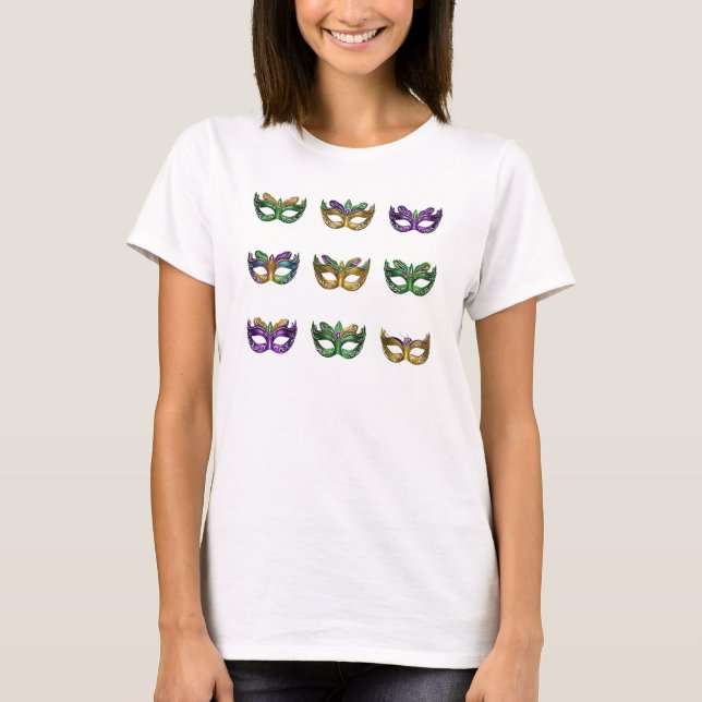 Camiseta Padrão de Máscara Mardi Gras Elegante (Frente)