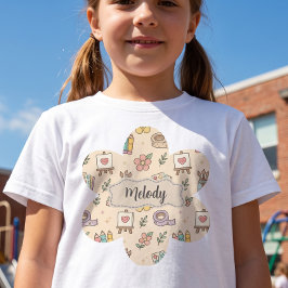 Camiseta Padrão de Material Escolar Pastel