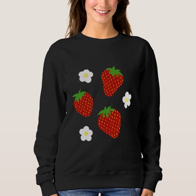 Camiseta Padrão de Morango Fofo em Fundo Rosa (Frente)