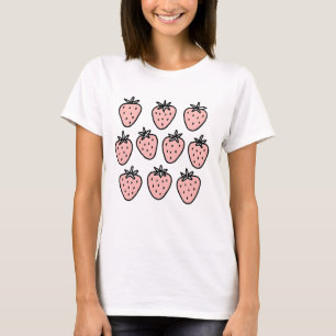 Camiseta Padrão de Morango Rosa – Frutas Desenhadas à Mão F