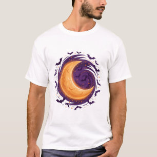 Camiseta Padrão de Morcegos da Lua Crescente na Noite de Ha