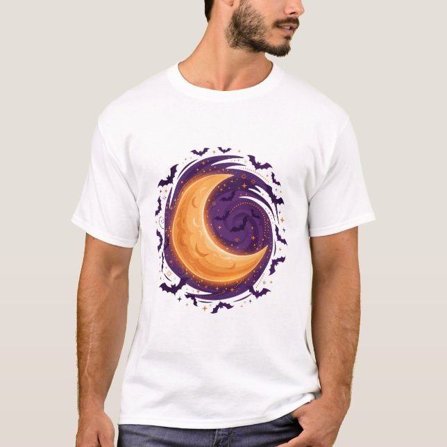 Camiseta Padrão de Morcegos da Lua Crescente na Noite de Ha (Frente)