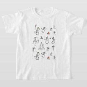 Camiseta Padrão de Natal bonito com Snowman, Tree e Gif