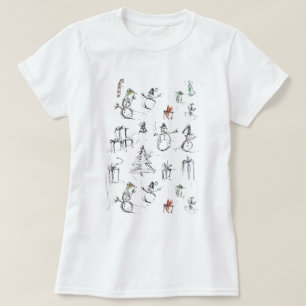 Camiseta Padrão de Natal bonito com Snowman, Tree e Gif